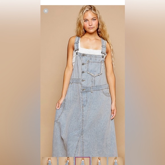 POL Blue Denim Overall light pinstriped dress - Picture 1 of 6